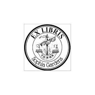 Sello de goma de Motif Lymphad de Round Ex Libris
