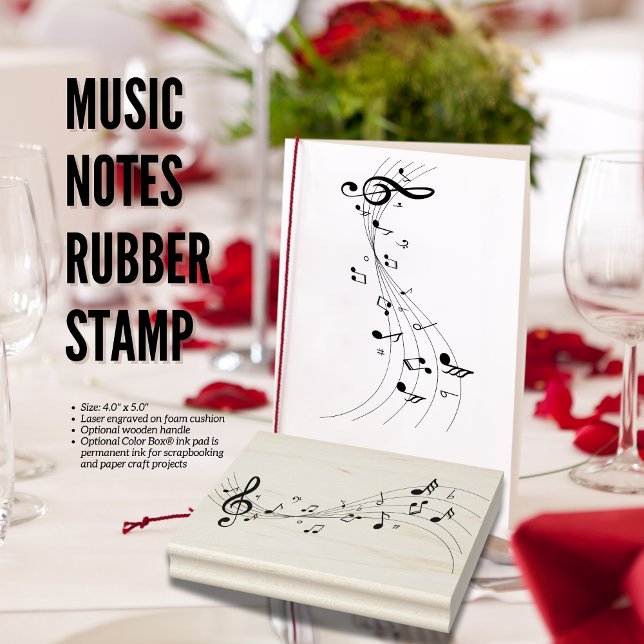 Sello de goma de notas musicales elegantes para ma (Elegant Music Notes Rubber Stamp for Crafts & Stationery)