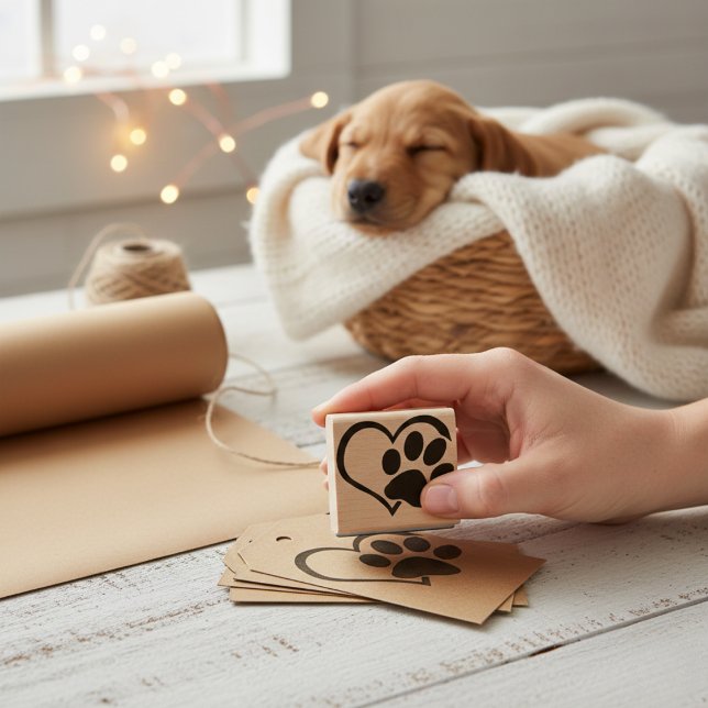 Sello de goma de Silueta de Corazón de Perro Paw (Dog Paw Heart Silhouette Rubber Stamp)