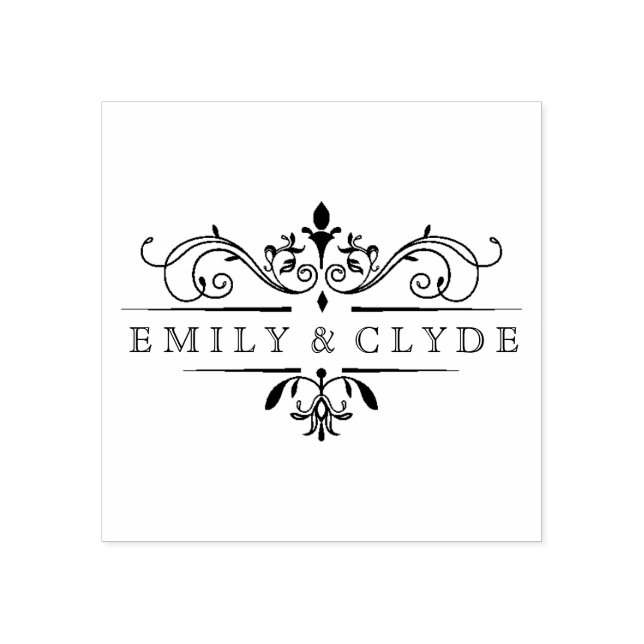 Sello de goma monograma de pareja de cosecha de vi (Impresión)