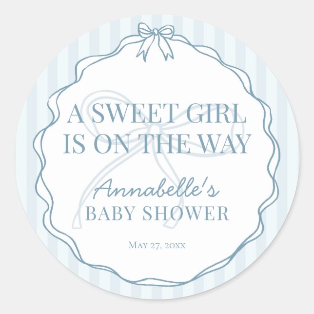 Sello de invitación de Baby Shower Blue Coquette B (Anverso)