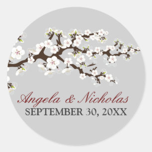 Sello de invitación de bodas de cerezo de flores (