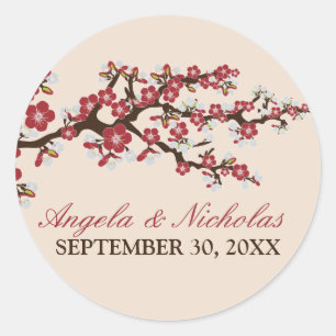 Sello de invitación de bodas de cerezo en flor (ro