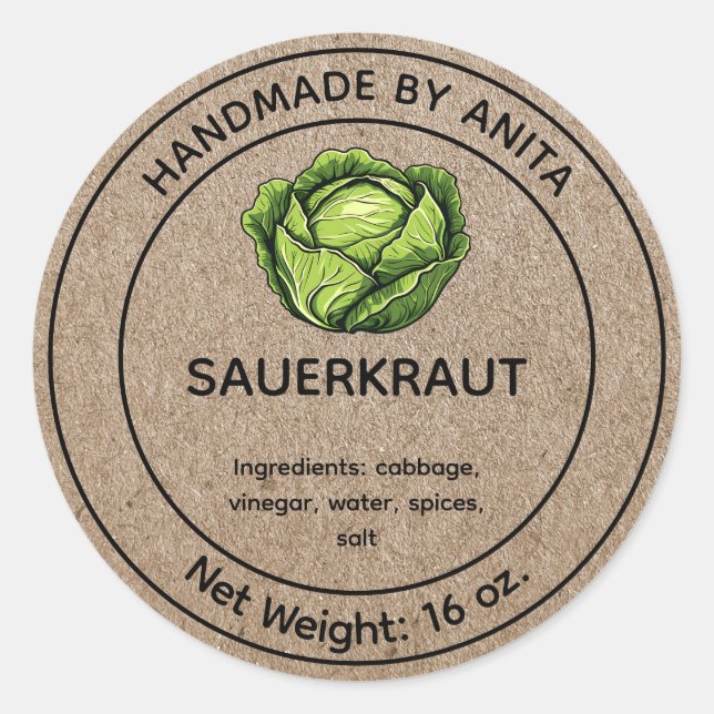 Sello de Jar Sauerkraut Kraft tema (Anverso)