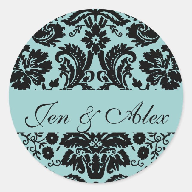 Sello de matrimonio Blue Bride Groom Damask (Anverso)