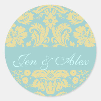 Sello de matrimonio Blue Ivory Bride Groom Damask