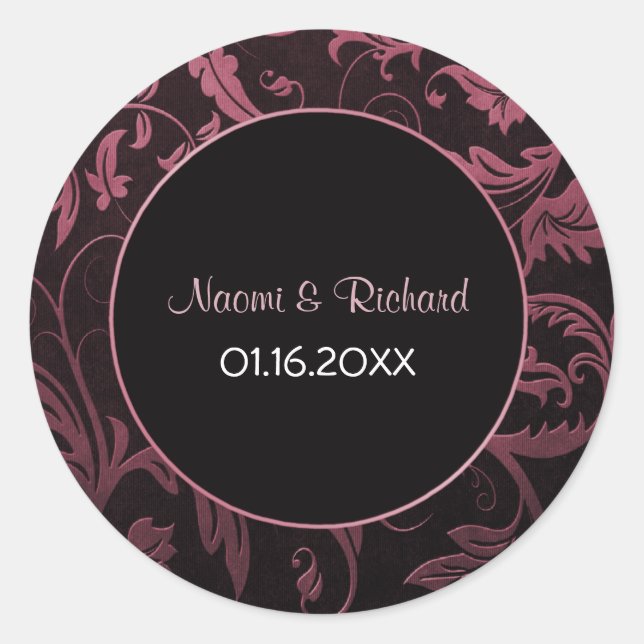 Sello de matrimonio Damasco negro y rosa de frambu (Anverso)