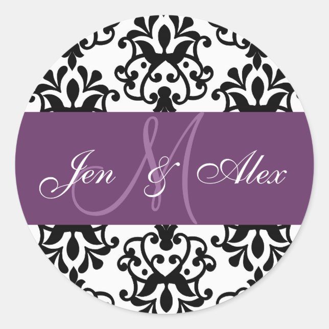 Sello de matrimonio Damask con nombres de monogram (Anverso)