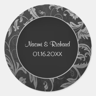 Sello de matrimonio Damask plateado y negro - Pers
