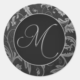 Sello de matrimonio Monograma M Plata y Damasco Ne