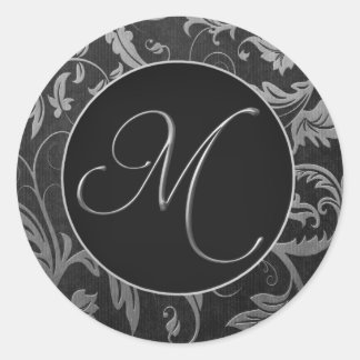 Sello de matrimonio Monograma M Plata y Damasco Ne