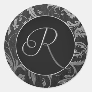 Sello de matrimonio Monograma R Plata y Damasco Ne