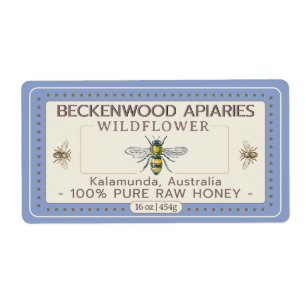 Sello de miel de abeja amarilla borde azul del ápi