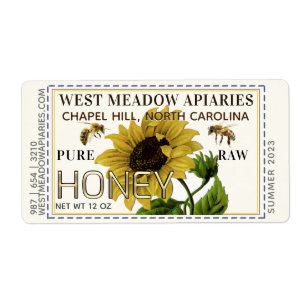 Sello de miel de girasol y abejas borde de puré