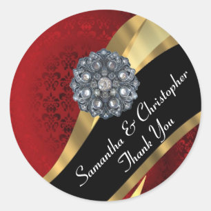 Sello de moda dorado y damasco rojo