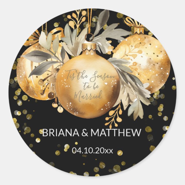 Sello de Navidad Boda Dorado Negro (Anverso)