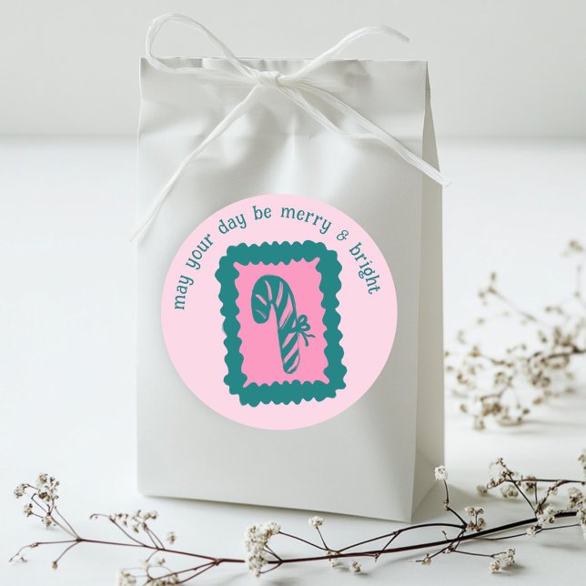 Sello de Navidad Caprichoso Merry Bright Personali (Whimsical Christmas Stamp Cute Custom Merry Bright Classic Round Sticker
)
