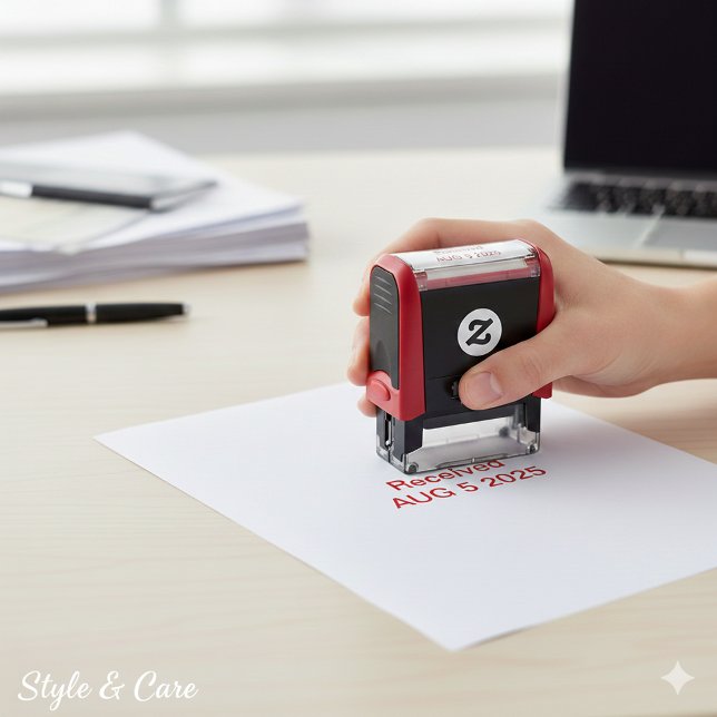 Sello de Oficina Automático Personalizado con Fech (Received with Date Custom Self Inking Office Stamp)