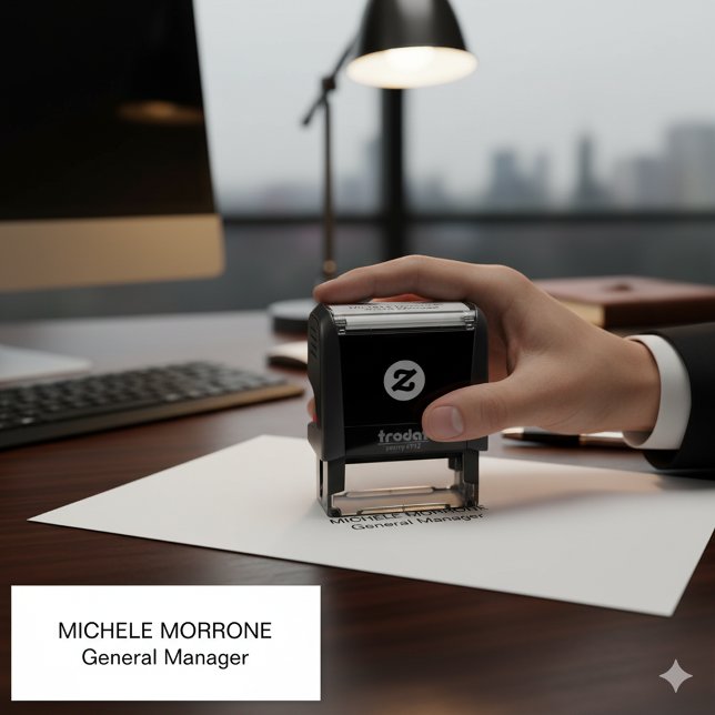 Sello de oficina personalizado con nombre y cargo  (Custom Office Stamp Featuring Name and Job Title)