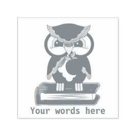 Sello de palabras en gris búho de escuela