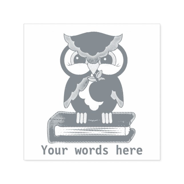 Sello de palabras en gris búho de escuela (Diseño)