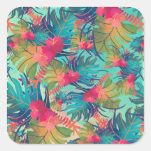 Sello de Pegatina de acuarela floral tropical