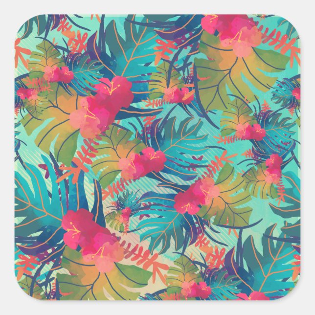 Sello de Pegatina de acuarela floral tropical (Anverso)