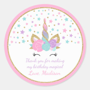 Sello de Pegatina de etiquetas de unicornio rosa y
