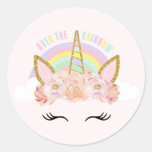 Sello de Pegatina de etiquetas de unicornio rosa y