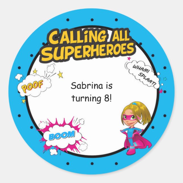 Sello de Pegatina de sobres de comic de superhéroe (Anverso)