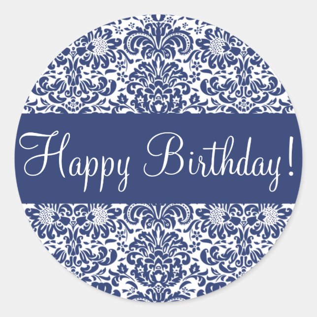 Sello de Pegatina de sobres de Damask Feliz Cumple (Anverso)