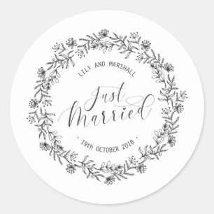 Sello de pegatina floral personalizado recién casa