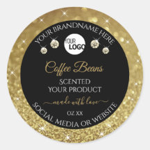 Sello de producto elegante de Purpurina de oro neg