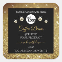 Sello de producto elegante de Purpurina de oro neg