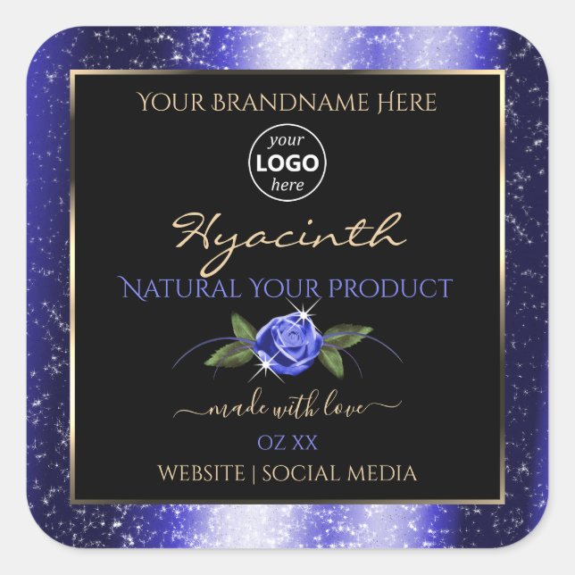 Sello de producto Floral Azul Negro Purpurina Estr (Anverso)