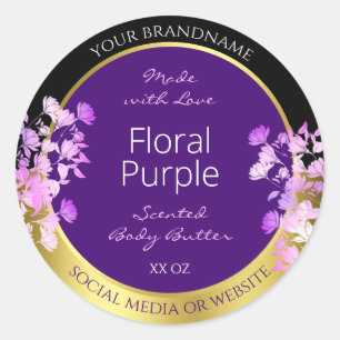 Sello de producto floral elegante oro negro y mora