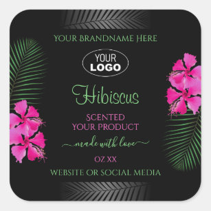 Sello de producto negro Flores rosas Logotipo de h