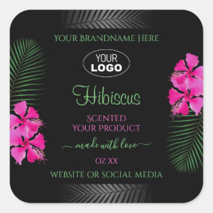 Sello de producto negro Flores rosas Logotipo de h