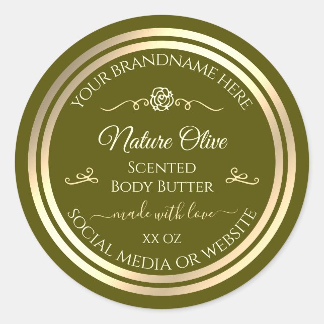Sello de producto verde oliva Rosa de marco dorado (Anverso)