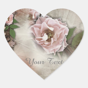 Sello de regalo de Boda de rosas rosadas de época