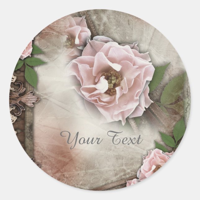 Sello de regalo de Boda de rosas rosadas de época (Anverso)