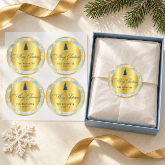 Sello de regalo de Navidad alegre – Pino azul y do