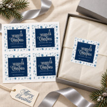 Sello de regalo de Navidad personalizado Navy & Pl