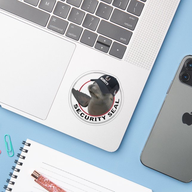 Sello de Seguridad Certificado | Pegatina de Vinil (Ordenado portátil con iPhone)