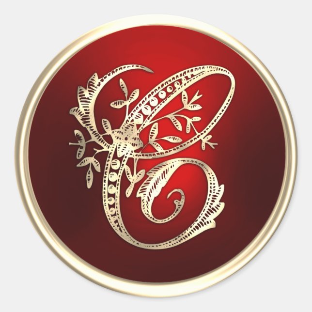 Sello de Sobre C de Monograma en Oro y Rojo (Anverso)