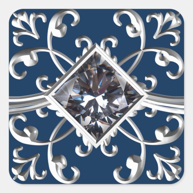 Sello de Sobre con Floritura de Plata Azul Marino (Anverso)