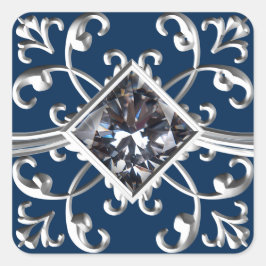 Sello de Sobre con Floritura de Plata Azul Marino
