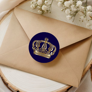 Sello de Sobre Corona Azul Dorado Elegante