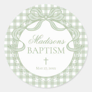 Sello de Sobre de Bautizo Coqueta de Gingham Verde