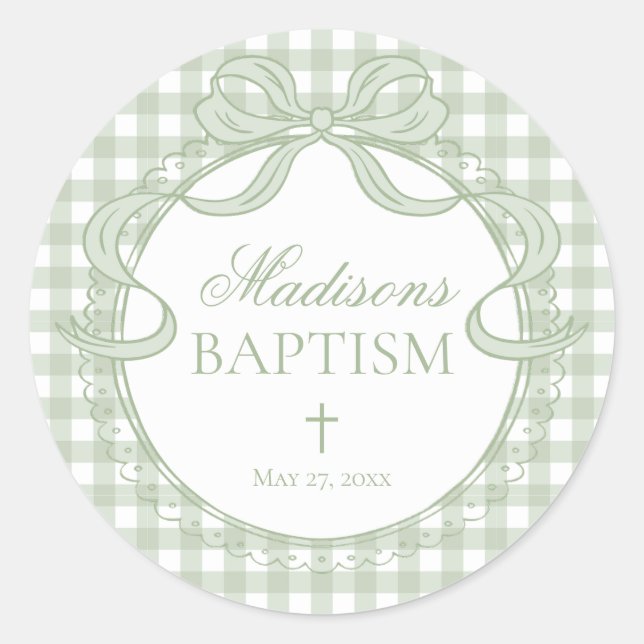 Sello de Sobre de Bautizo Coqueta de Gingham Verde (Anverso)